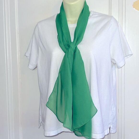 Vintage green semi sheer chiffon polyester long scarf - Picture 2 of 5